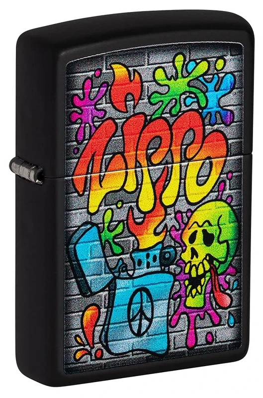 Zippo Windproof Lighter - Street Art Model - Black Matte Finish with Graffiti Color Image - Refillable - Reusable - Windproof - Gift Box - Made in USA