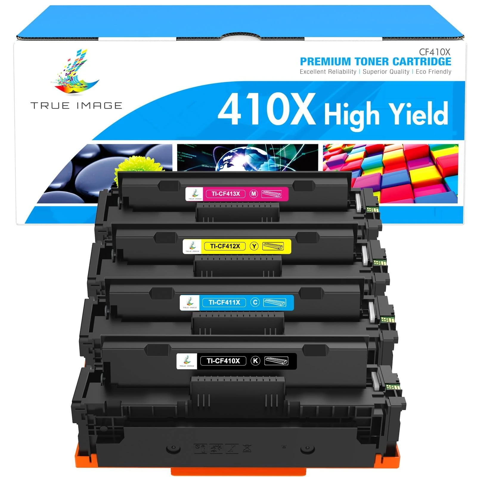 TRUE IMAGE Compatible Toner Cartridge Replacement for 410X CF410X CF411X CF412X CF413X Laserjet Pro MFP M477fdw M477fdn M377dw M452nw M452dn M477fnw M452dw (Black,Cyan,Yellow,Magenta, 4-Pack)