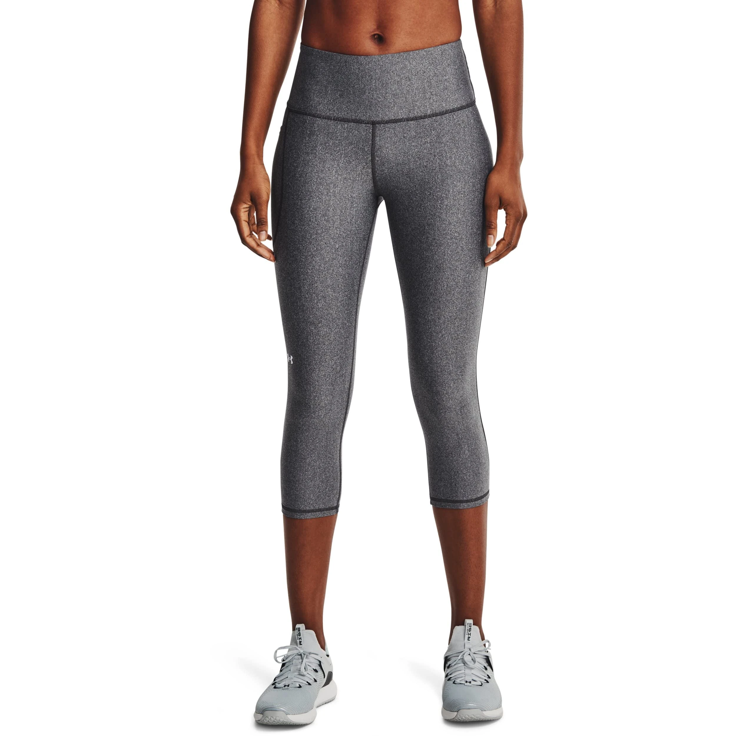 Under Armour Women's HeatGear High Waisted Pocketed Capri, Charcoal Light Heather (019)/White, X-S Tall