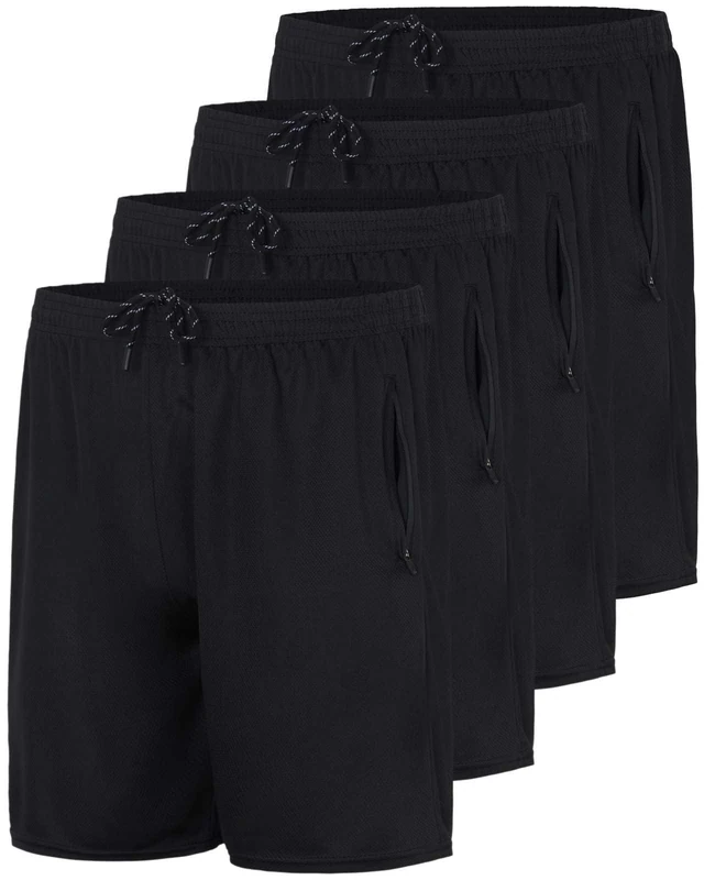 Real Essentials 3 Pack: Men's 7" Athletic Running Quick Dry Mesh Shorts with Zipper Pockets & Drawstring, Set 1, Large