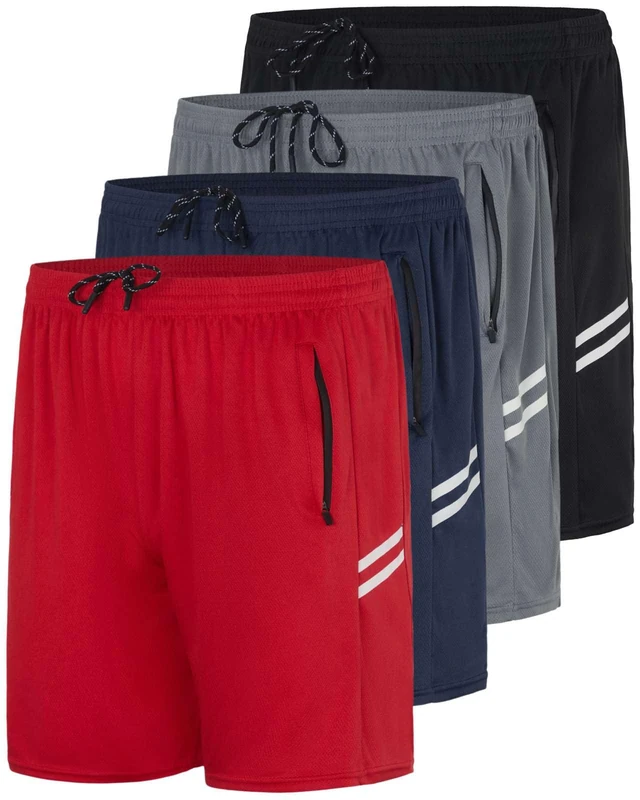 Real Essentials 3 Pack: Men's 7" Athletic Running Quick Dry Mesh Shorts with Zipper Pockets & Drawstring, Set 8, Small