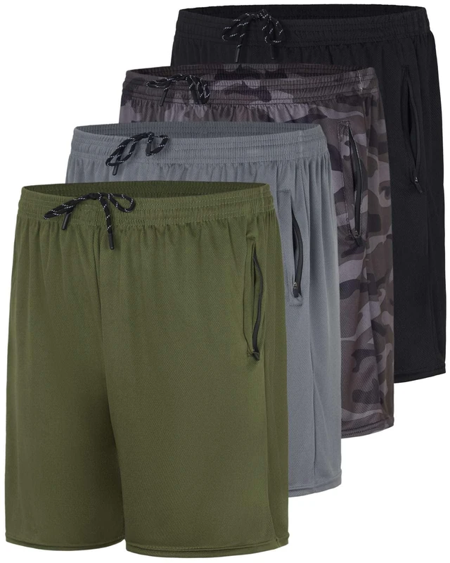 Real Essentials 3 Pack: Men's 7" Athletic Running Quick Dry Mesh Shorts with Zipper Pockets & Drawstring, Set 6, X-Large