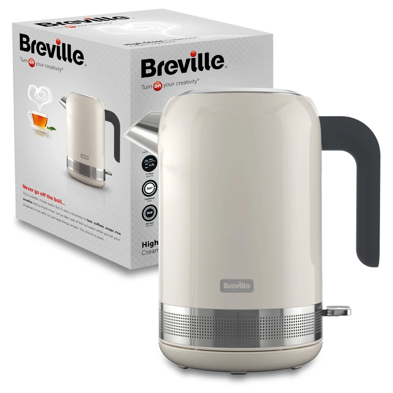 Breville High Gloss Electric Kettle | 1.7L | 3kW Fast Boil | Cream & Stainless Steel [VKT153]