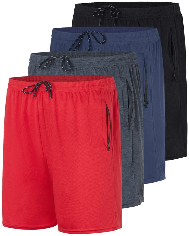 Real Essentials 3 Pack: Men's 7" Athletic Running Quick Dry Mesh Shorts with Zipper Pockets & Drawstring, Set 2, XX-Large