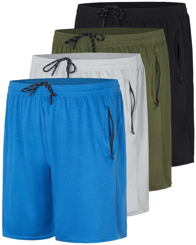 Real Essentials 3 Pack: Men's 7" Athletic Running Quick Dry Mesh Shorts with Zipper Pockets & Drawstring, Set 3, XX-Large