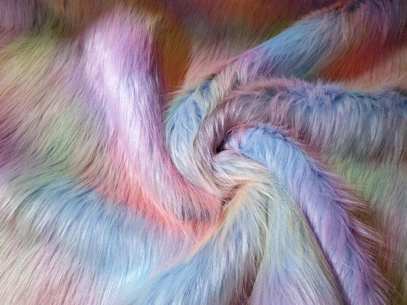 Super Luxury Faux Fur Fabric Material Pastel Rainbow, 1Mtr - 150cm x 100cm