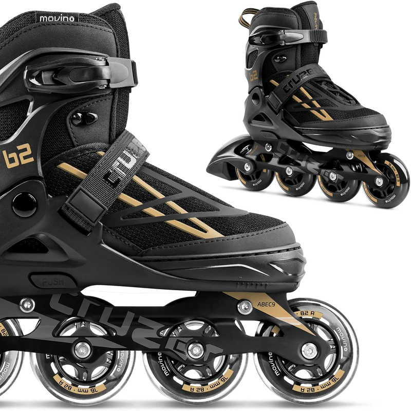 Movino Cruzer B2 | Inline Skates | Roller Blades for Kids & Adults | Adjustable | ABEC-9 (S (30-33), Gold)