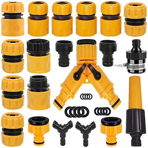 Garden Hose Connector Kit: 20 Pack - Nozzle, Hose Repair, Quick Connect, Y Splitter, Male Adapter, 2 Way Tap, Universal Faucet Connector