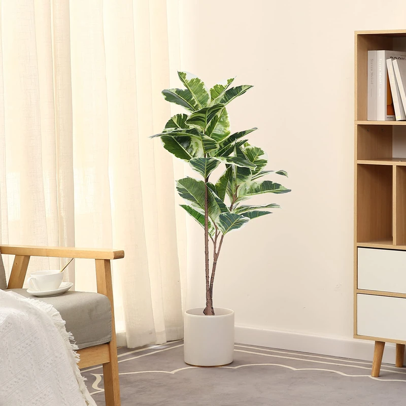 FLOWORLD Artificial Rubber Tree Plant 43in Tall Faux Ficus Tree Potted Fake Tropical Plants Decorative House Plants Large Floor Plants Artificial Trees for Home Office Store Room Decor - Image 1