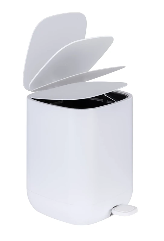 WENKO Pedal bin Davos, White 5L - Cosmetic bin, waste bin Capacity: 5 l, Polypropylene, 23.5 x 26 x 27.5 cm, White - Image 1