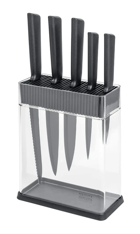 KUHN RIKON Colori+ Mixed Knife Set with Vision Block, Grey - Image 1