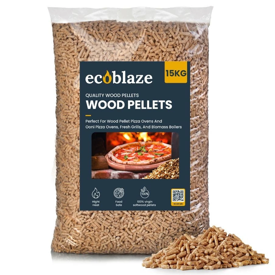 15KG Ecoblaze Premium Wood Pellets for Pizza Oven, Ooni, Ninja, BBQ Grill, Smokeless Fire Pit, Woodfire Pellet Smoker & Stove,100% Sustainable Biomass Fuel, Clean Burning, High Heat, Efficient Cooking