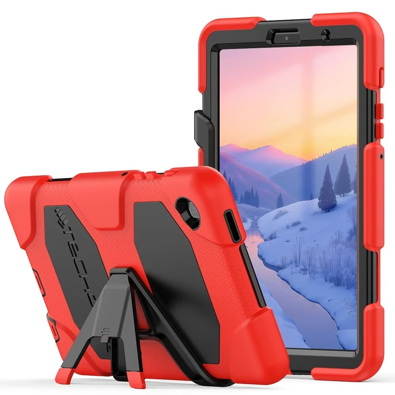TECHGEAR G-Shock Case for Samsung Galaxy Tab A7 Lite 2021 8.7 Inch (SM-T220 / SM-T225) Hard Case, High Protection Anti-Shock with Removable Stand, Cover for Kids Schools Workmen Building, Red