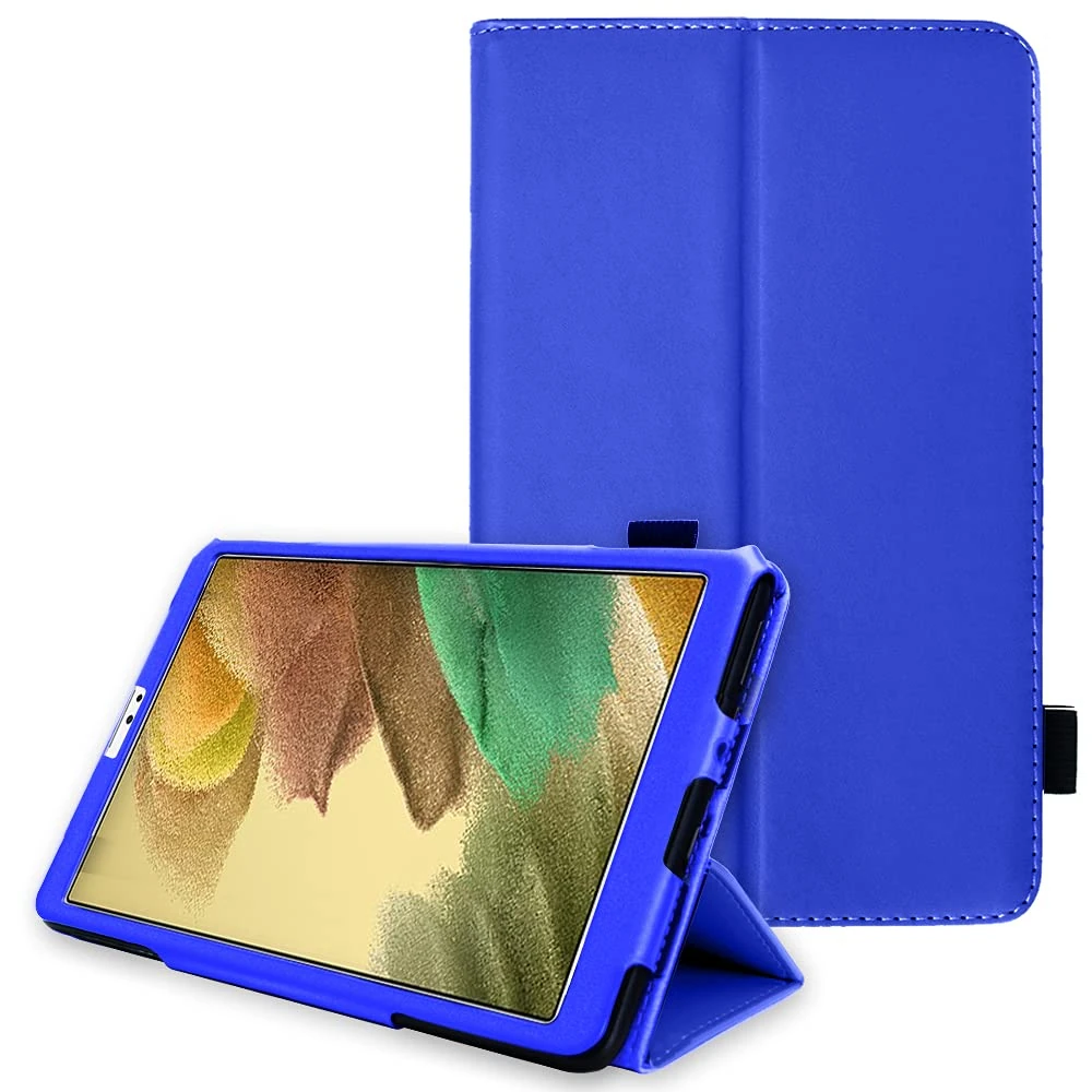 TECHGEAR Leather Case for Samsung Galaxy Tab A7 Lite 8.7" (SM-T220 / SM-T225) Premium PU Leather Slim Folio Stand Case Cover with Hand Strap [Blue]