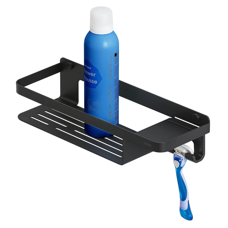 Tiger Shower Basket with Hook, Stainless steel, Black, BxHxT: 32 x 7,2 x 10,6 cm