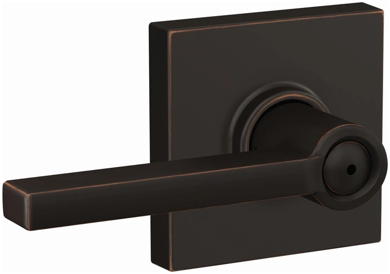 SCHLAGE F40 LAT 716 COL Latitude Lever with Collins Trim Bed & Bath Privacy Door Lock, Aged Bronze