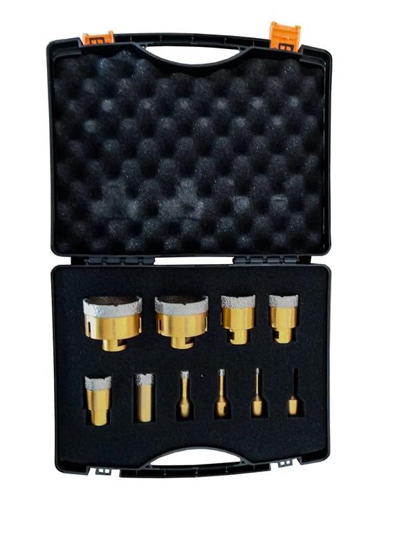 EDMA - Set of 10 Diamond Grinder Drill Bits Diameter 6, 8, 10, 12, 28, 35, 40, 45, 65, 68 mm - Bell Saw for Tiles - Diamond Drill Bits - 252055 - Work Tool for Professional Tile