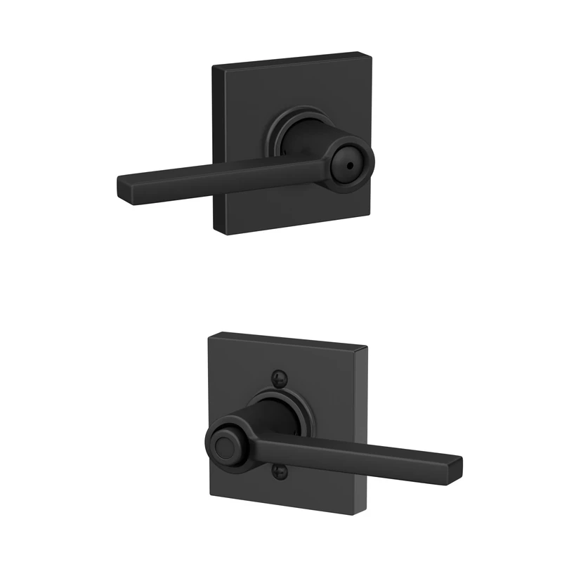 SCHLAGE F40 LAT 622 COL Latitude Lever with Collins Trim Bed & Bath Privacy Door Lock, Matte Black - Image 1