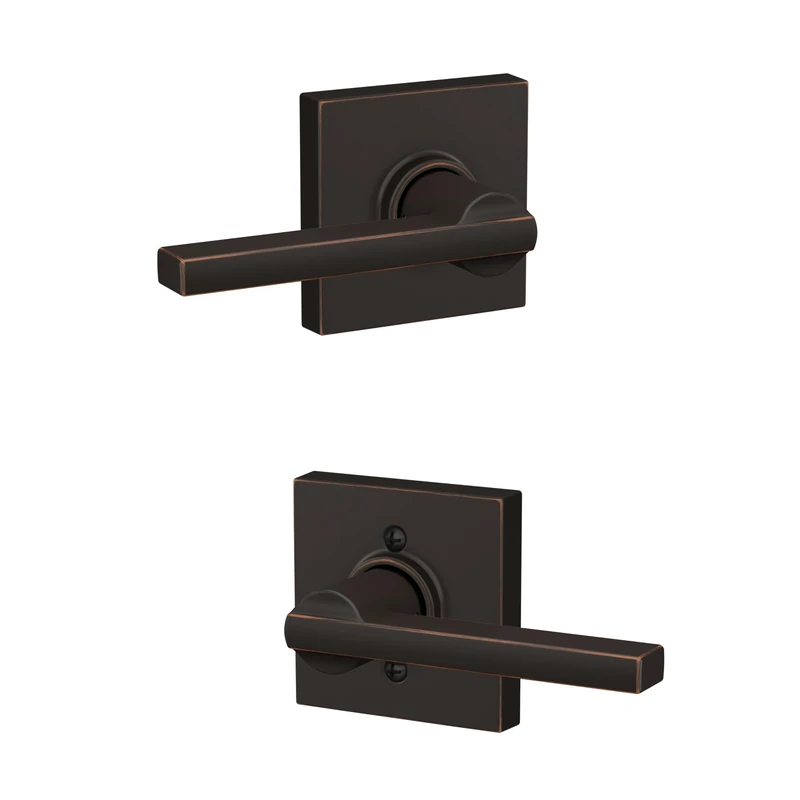 SCHLAGE F10 LAT 716 COL Latitude Lever with Collins Trim Hall & Closet Passage Door Lock, Aged Bronze - Image 1