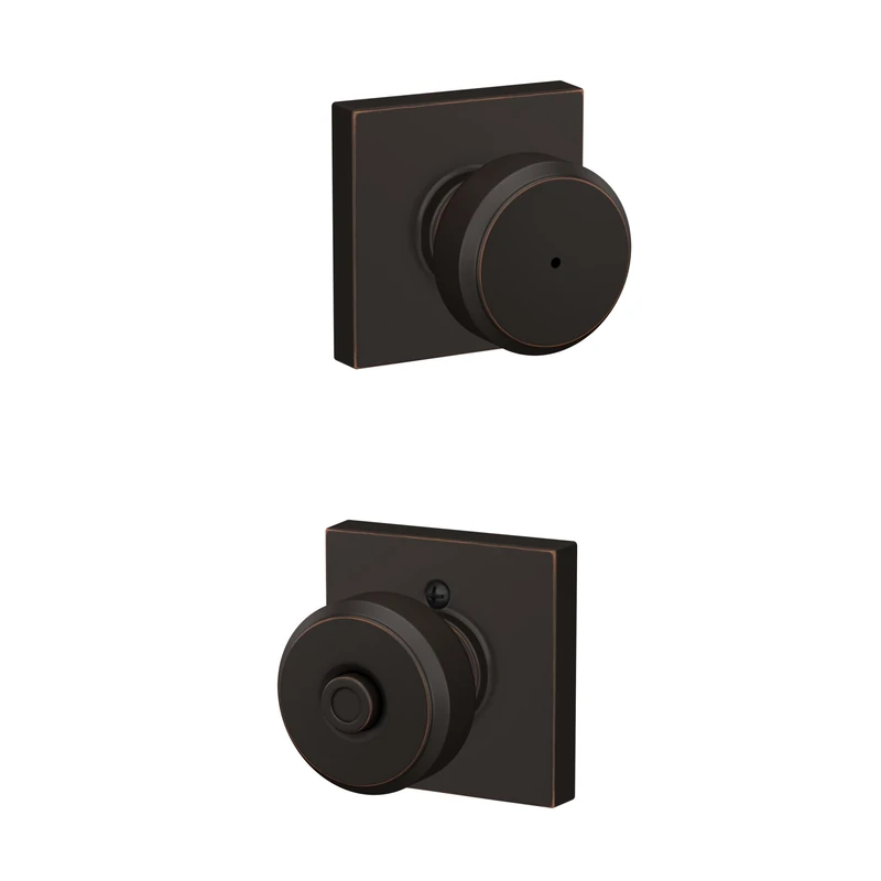 SCHLAGE F40 BWE 716 COL Bowery Knob with Collins Trim Bed & Bath Privacy Door Lock, Aged Bronze