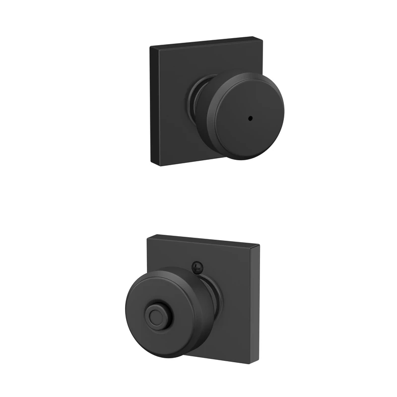 SCHLAGE F40 BWE 622 COL Bowery Knob with Collins Trim Bed & Bath Privacy Door Lock, Matte Black