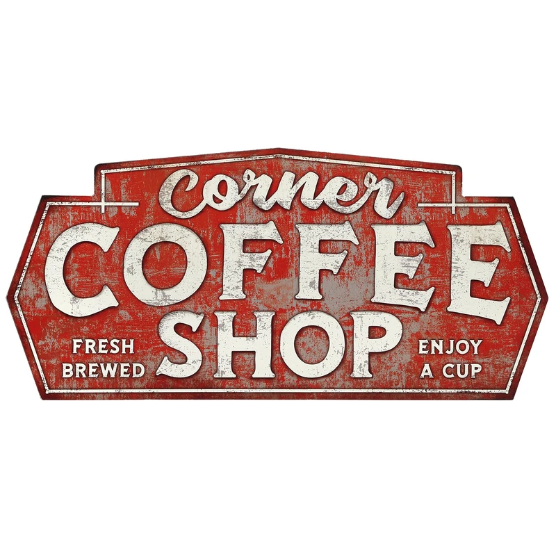 Corner Coffee Shop Metal Sign - Large Vintage Coffee Wall Decor for Dining Room, Kitchen, or Coffee Bar - Image 1