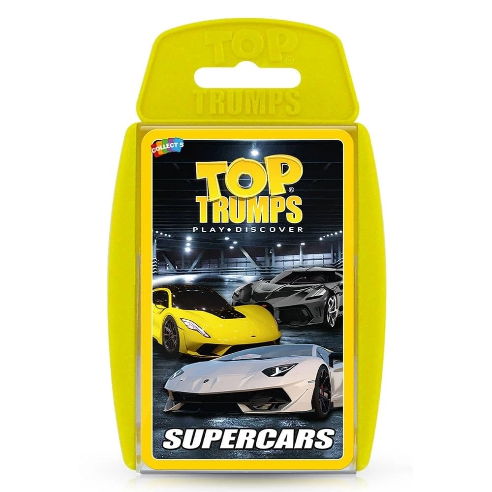 Top Trumps Supercars Classic Card Game, learn about the Aston Martin DBS, McLaren Senna and Bugatti Chiron in this educational pack, gift for ages 6 plus