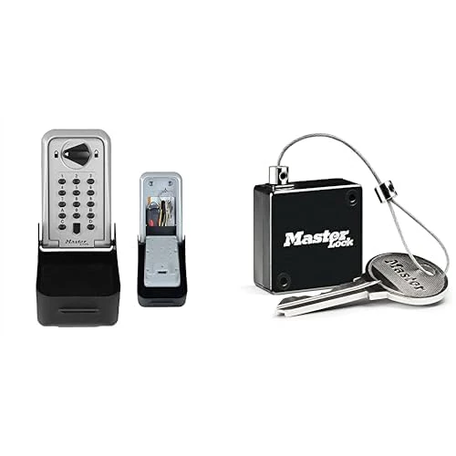 Master Lock Key Safe Wall Mounted Police Approved + Retractable Tether [Certified] [Extra large] [Wall mounted] - 5426EURD + 5490EURD - Professional Key Lock Box