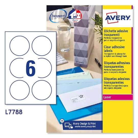 AVERY Zweckform L7785-25 Transparent Labels (6750 Adhesive Labels, 17.8 x 10 mm on A4, Stickers for Printing, Self-Adhesive, Weatherproof, Labels/Product Stickers), 25 Sheets, Transparent