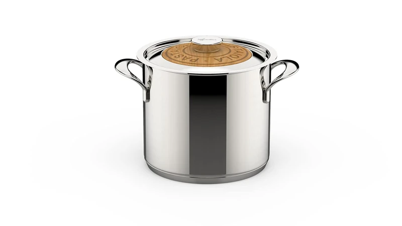 Lagostina Emozione Pastaiola + Lid with Cherry Insert, Suitable for Induction, Stainless Steel 18/10 and Wood, Diameter 20 cm - Image 1