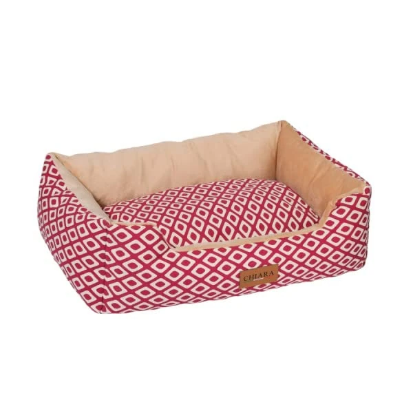 Chiara Dog Bed for Small and Medium Dogs (Washable Cover and Cushion, Size 65 x 50 cm, Non-Slip Bottom Liner, Reversible Design Inner) - Wine Red