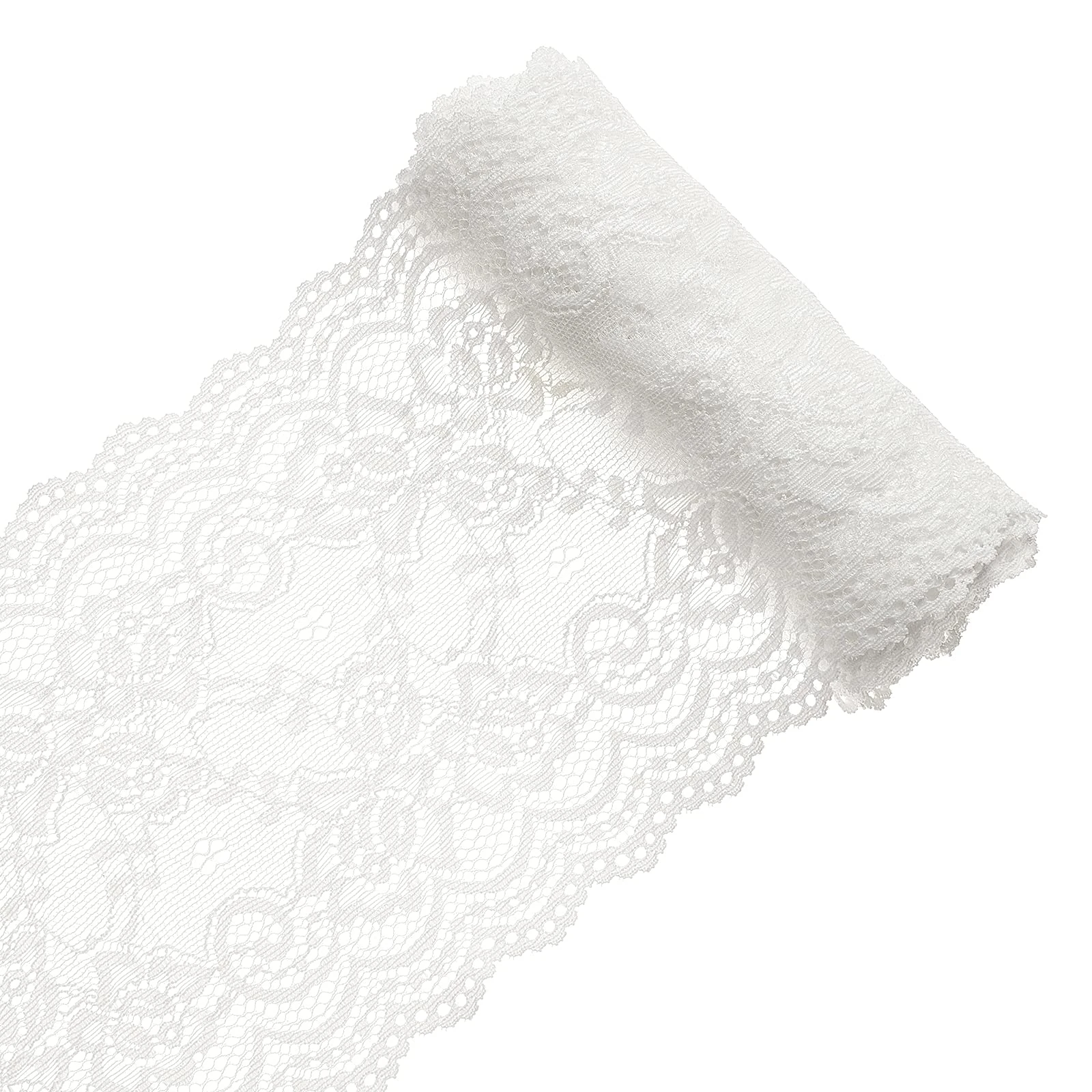 GORGECRAFT 5 Yards Lace Roll White Cotton Lace Trim Fabric 6.1" Wide for Scalloped Edge Decorations for Dress Tablecloth Hair Band Wedding Festival Event Decorations