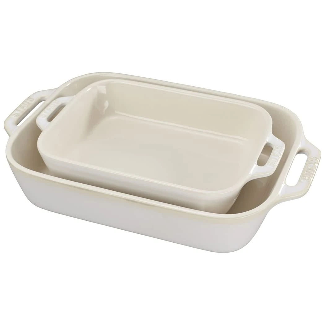 STAUB Ceramique 2-Piece Rectangular Oven Dish Set, Ivory White, Ceramic, 2 Piece (20 x 16 cm & 27 x 20 cm)
