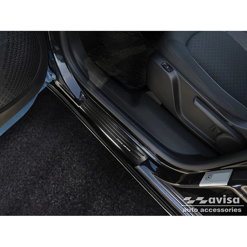 Avisa Black Stainless Steel Door sill protectors compatible with Smart ForFour (W453) 2014-2020 & FL 2020- incl. EQ 'Special Edition' - 4-pieces