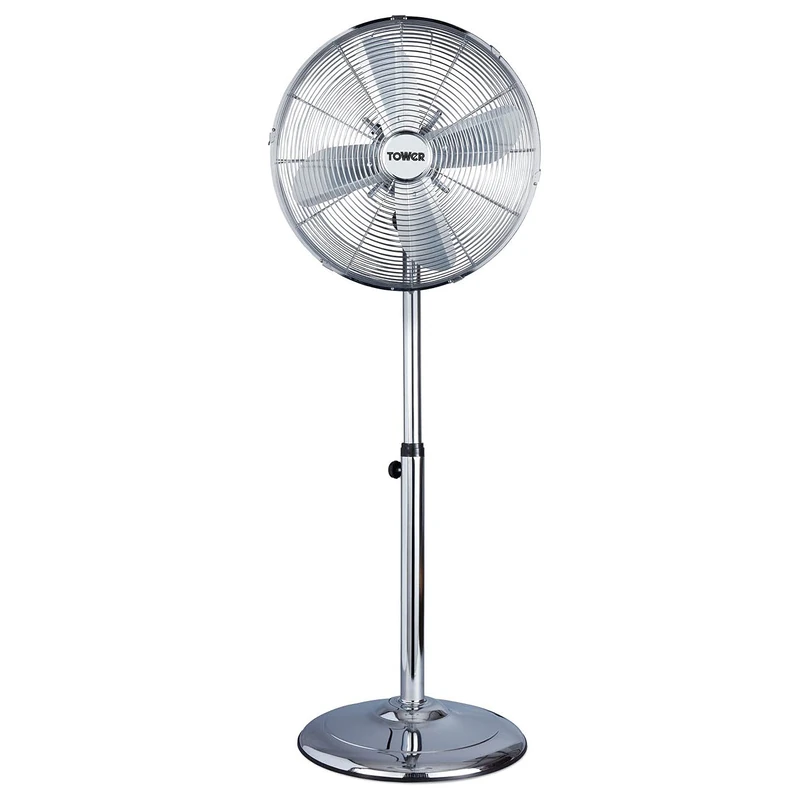 Tower Metal Pedestal Fan with 3 Speeds, Automatic Oscillation, 16”, 50W, Chrome, T637000 - Image 1