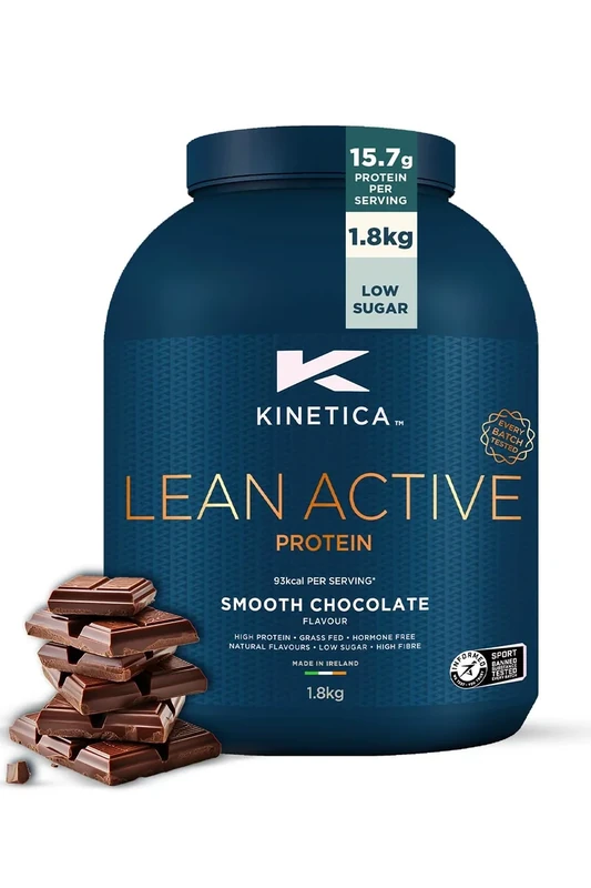 Kinetica Sports Lean Protein Powder - Smooth Chocolate Flavour | 15g Protein/Serve, 72 Servings/1.8Kg Pack | High in Fibre & Protein with Green Tea Extract | Low in Fat & Sugar | Easy Mixability
