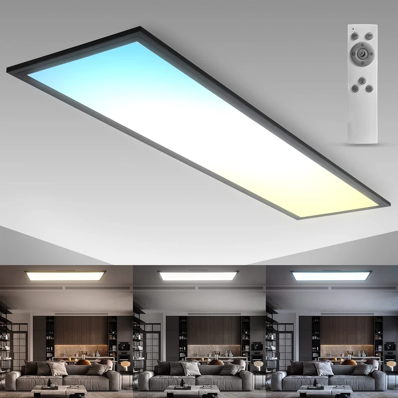 B.K.Licht LED Ceiling Light, 1 meter/39in, Dimmable via Remote Control, CCT Warm to Cold Light, Built-in LED Board 24W 2200Lm, Ultra Flat Ceiling lamp with Timer, Black, 1000x250x65mm/39.3x9.8x2.5in
