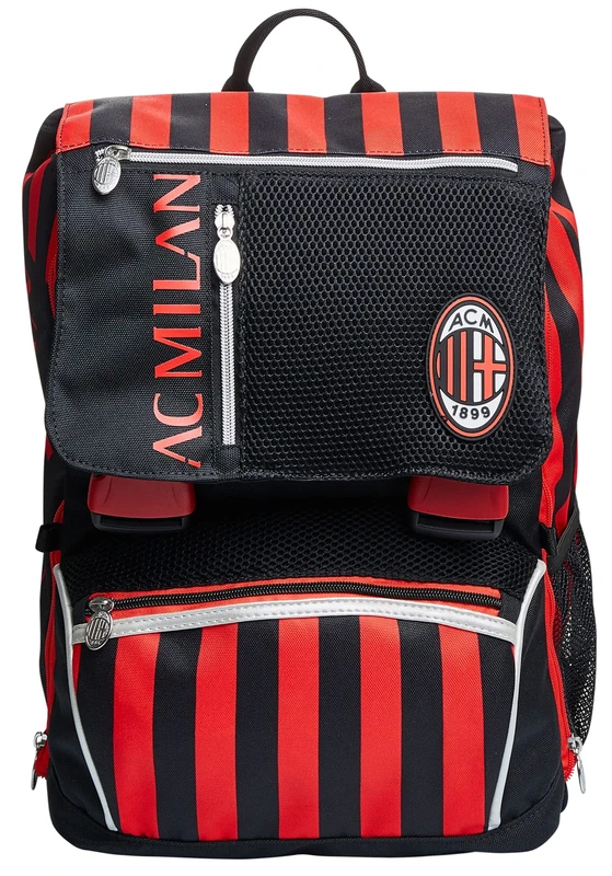 Seven Ac Milan Calcio Backpack - Extendable with Matching Ball Unisex - Kids, Black, One Size