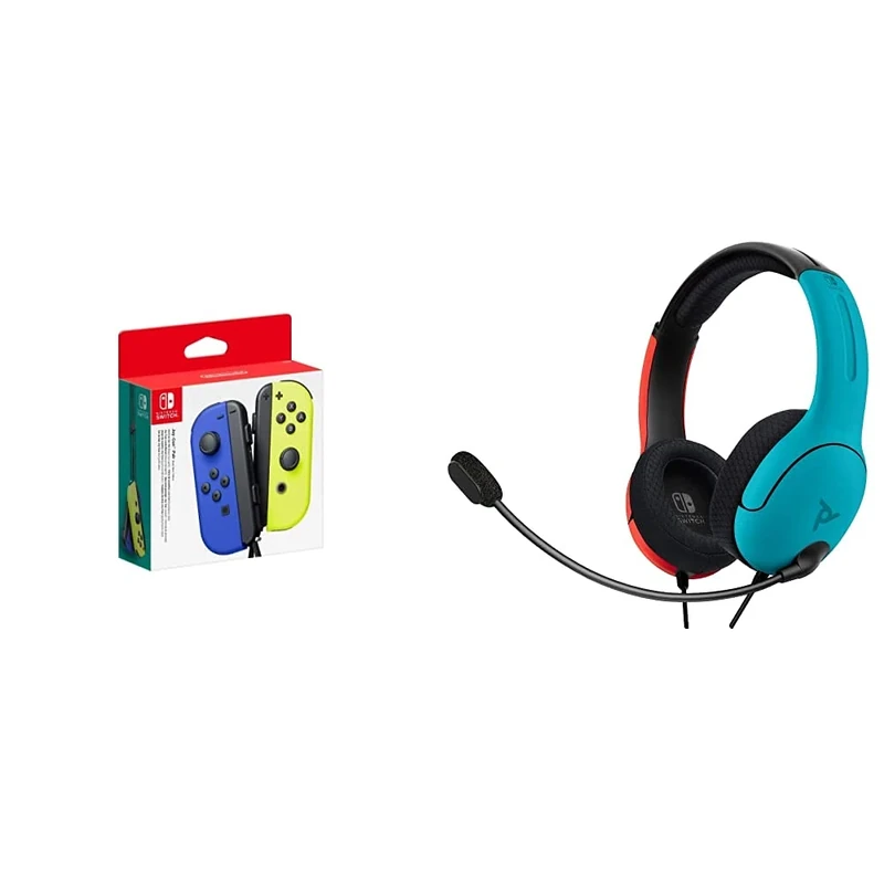 Joy-Con Pair Neon Blue/Neon Yellow (Nintendo Switch) + PDP LVL40 Wired Stereo Headset for NS - Joycon Blue/Red
