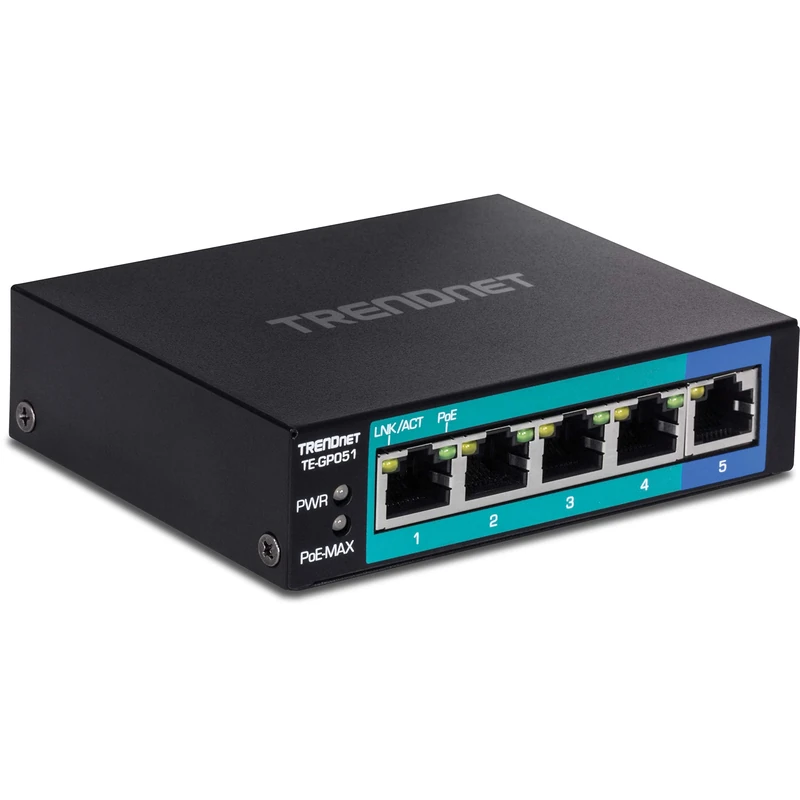 TRENDnet TE-GP051 5-Port Unmanaged Gigabit PoE+ Switch, 4 x Gigabit PoE+, 1 x Gigabit Port, 10Gbps Switching Capacity, 35W PoE Power Budget, Metal Network Ethernet Switch, Fanless