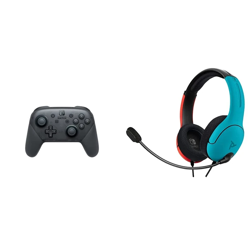 Nintendo Switch - Pro Controller + PDP LVL40 Wired Stereo Headset for NS - Joycon Blue/Red