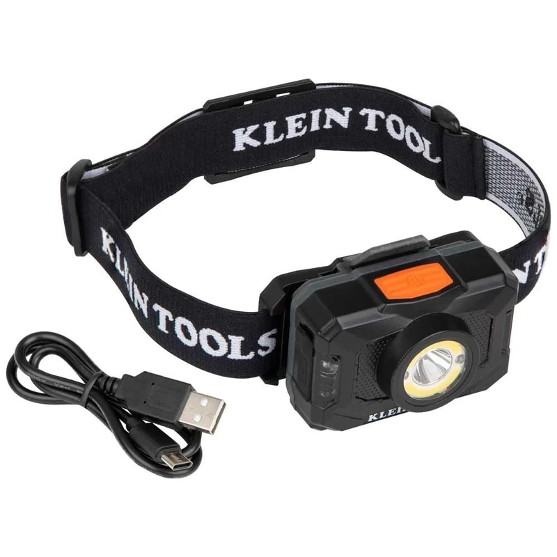 KLEIN TOOLS Rechargeable 2-Color LED Headlamp, Fabric Strap, Spotlight, Floodlight, Red LED, 800 Lumens, USB Cable, Camping, Running 56414