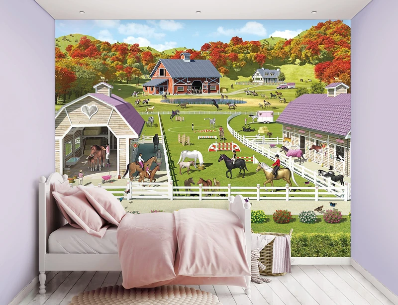 Walltastic Horse and Pony Stables 41738 Wallpaper Mural, FSC Paper, Multi, 8 feet High x 10 feet Wide, 1 Size