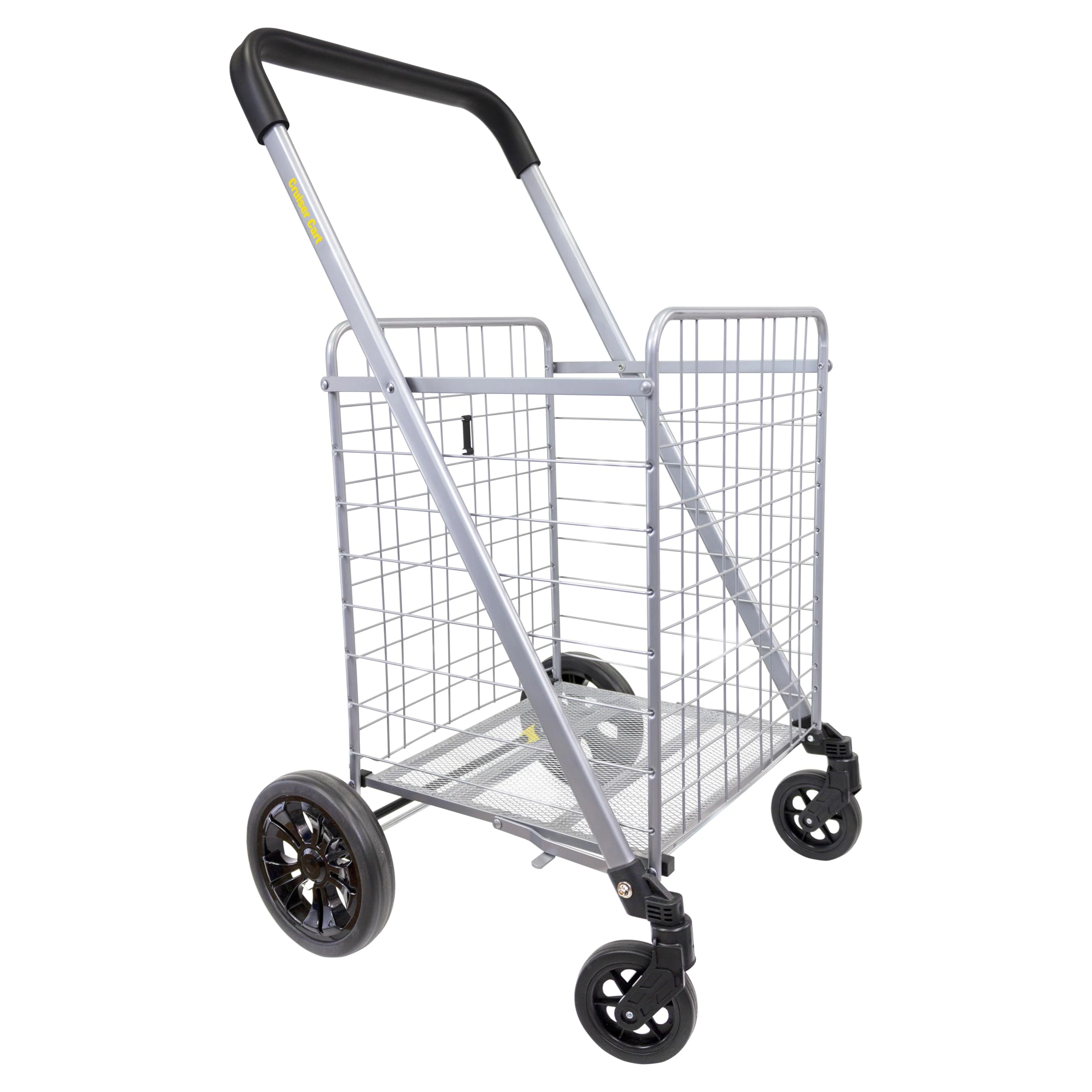 dbest products Cruiser Cart Deluxe 2 Shopping Grocery Rolling Folding Laundry Basket on Wheels Foldable Utility Trolley Compact Lightweight Collapsible, Silver