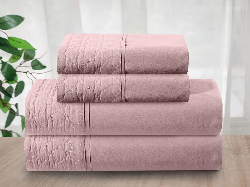 Elegant Comfort Luxury Soft Coziest 4-Piece Bed Sheet Set 1500 Thread Count Egyptian Quality Microfiber Wrinkle Resistant Beautiful Quilted Design on Flat Sheet and Pillowcases, Queen, Dusty Rose