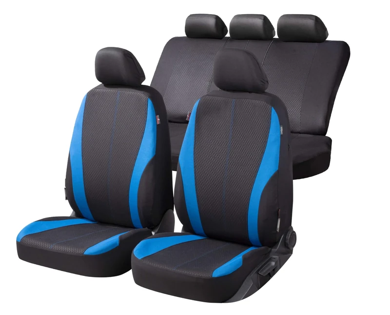 Walser Dundee Car Seat Covers with Zip, Zipp-IT Protective Covers Complete Set, 2 Front Seat Covers, 1 Rear Seat Cover, Black/Blue 11856
