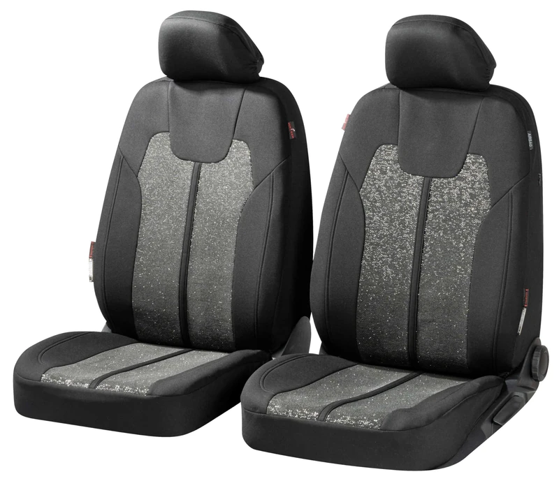 Walser Car Seat Covers with Zip, Zipp-IT Slipcovers, 2 Front Seat Covers (Black/Silver, Universal Fit, Car)