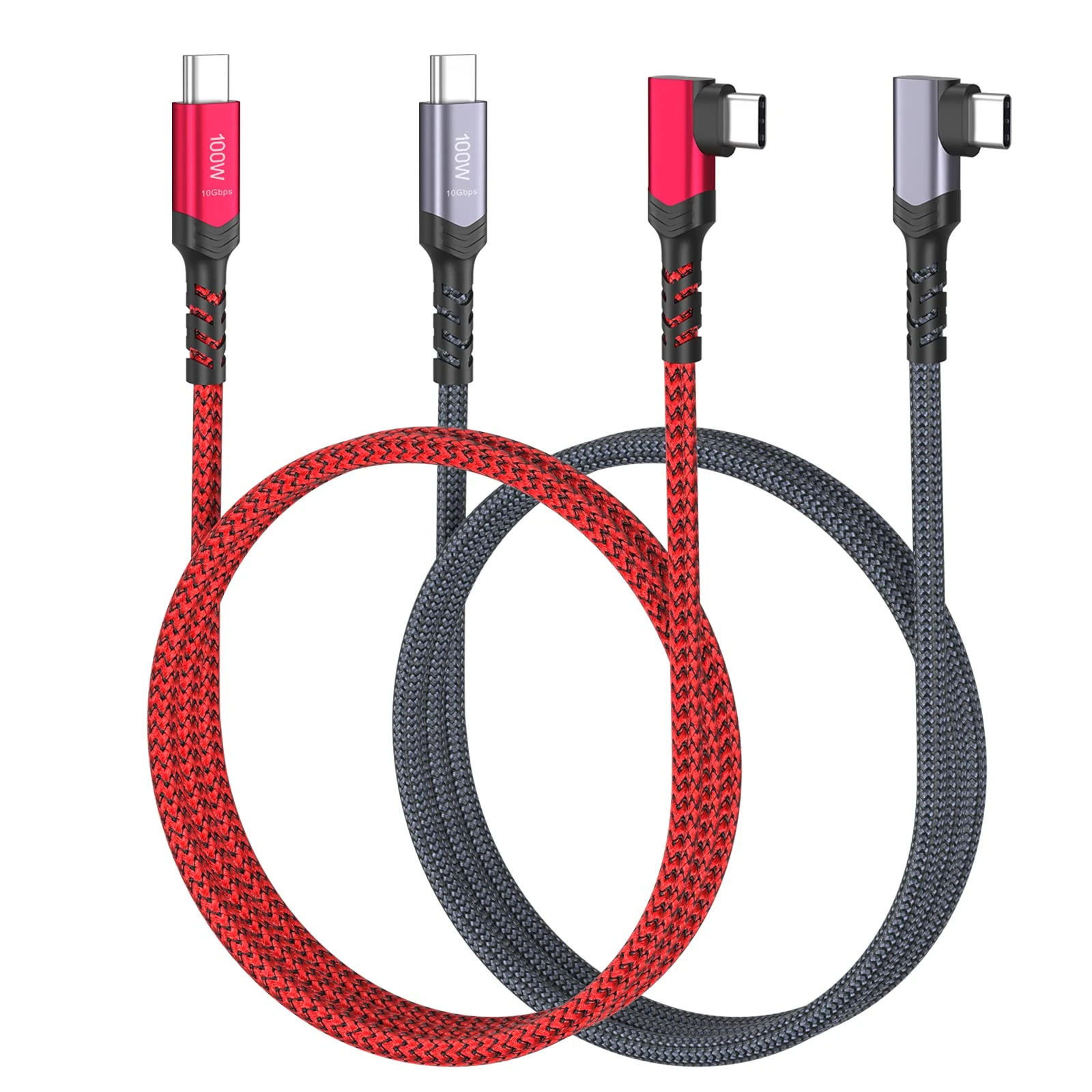 Right Angle USB C Cable 3ft, Besgoods 100W 10Gbps USB-C to USB-C 3.1 Gen2 PD Fast Charging Short Cord 4K Display for MacBook Pro,PD Docking Station,SSD,Galaxy S21,More Type-C Devices,2Pack (Red,Black)
