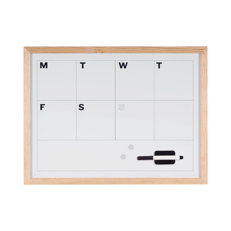 Bi-Office Magnetic Dry Wipe Weekly Planner, Pine Frame, 120 x 90 cm