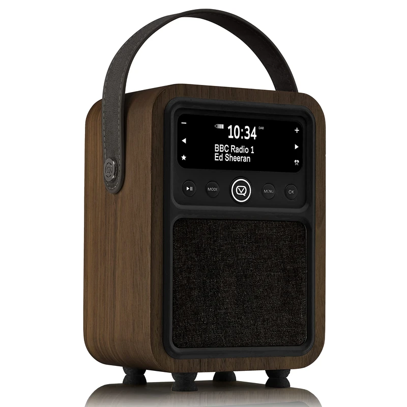 VQ Monty DAB Radio with Bluetooth, Radio Alarm Clock with FM supportability. Battery Powered Portable DAB/DAB+ and Rechargeable Digital Radio in Real Wood Case - Black & Walnut